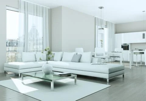 Modern bright flat interior design with sofas Illustrazione stock