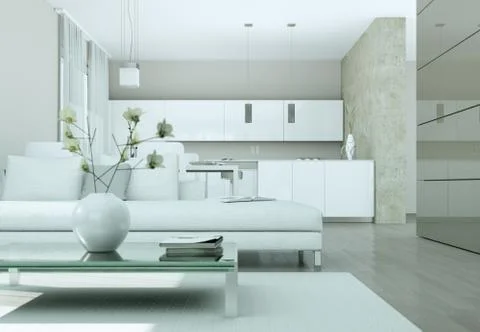 Modern bright flat interior design with sofas Illustrazione stock