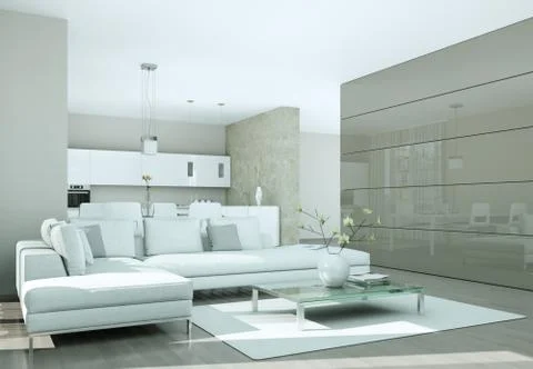 Modern bright flat interior design with sofas Stock Illustration