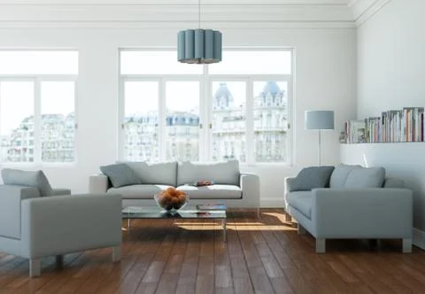 Modern bright flat interior design with sofas Stockillustratie