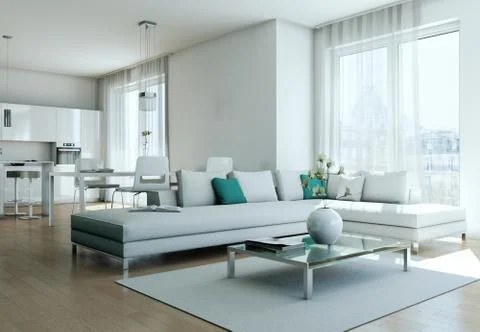 Modern bright flat interior design with sofas 스톡 일러스트
