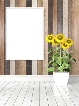 Modern bright interior with empty frame . 3D rendering Ilustración de archivo