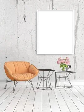 Modern bright interior with empty frame . 3D rendering Ilustración de archivo