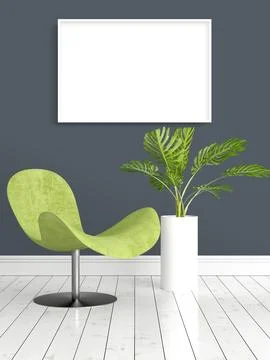 Modern bright interior with empty frame . 3D rendering Ilustración de archivo