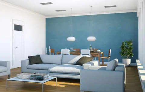 Modern bright loft interior design with sofas and dining table 스톡 일러스트