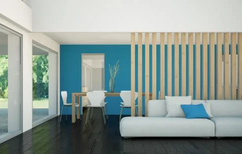Modern bright loft interior design with sofa and dining table Stock Illustration