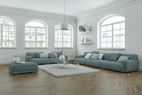 Modern bright skandinavian interior design living room Stock Illustration