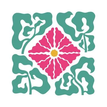 Modern bright square vector abstract flower illustration. Trendy botanical wall Stock Illustration