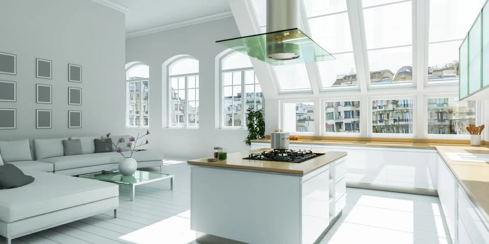Modern bright white flat interior design Stock Illustration