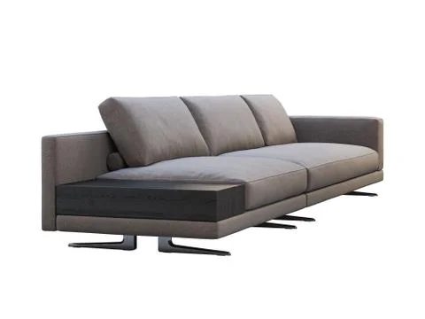 Modern brown fabric modular sofa with coffee table. 3d render Stock Illustration