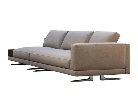 Modern brown fabric modular sofa with coffee table. 3d render Stock Illustration