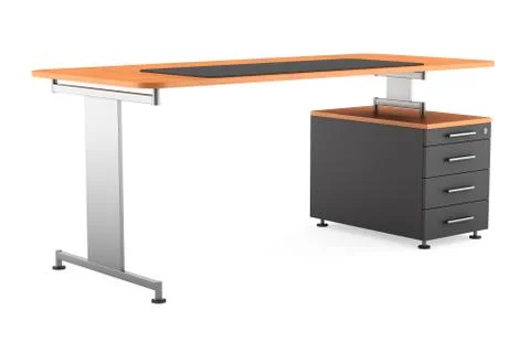 Modern brown office table isolated on white background Stock Illustration