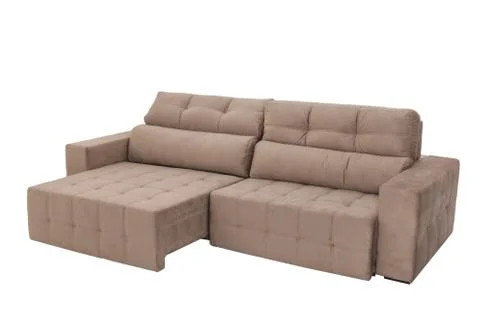 Modern brown suede couch sofa  isolated Stock Photos