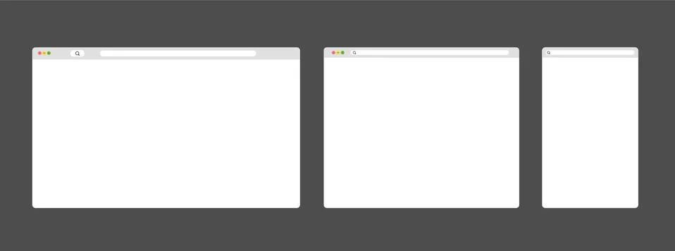 Modern browser window set isolated on dark grey background. Web window screen. 스톡 일러스트