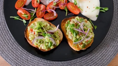 Modern brunch concept with rotating plate, healthy breakfast Vídeos de archivo 332751637