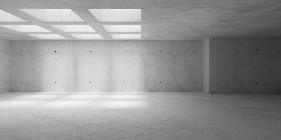 Modern brutalist empty concrete room with grid square openings or light sha.. Stock Illustration