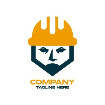 Modern builder and architect in a construction helmet logo. Vector illustrati Stock Illustration