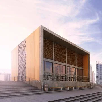 Modern building, 3d illustration, rendering, computer graphics Stock Illustration