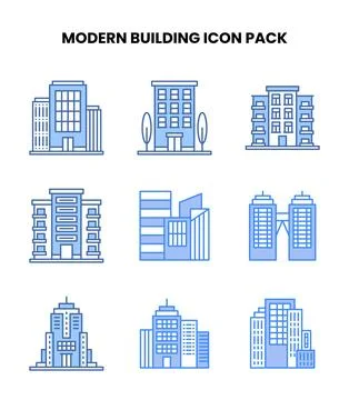 Modern Building Blue Bundle Icons Pack Ilustración de archivo