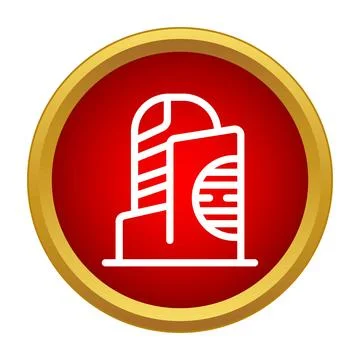 Modern building construction outline icon in red gold circle Ilustração Stock