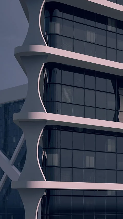Modern building design features unique architectural element in urban setting 動画素材 335098275