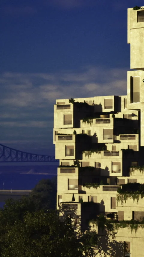 Modern building design with natural elements in urban landscape setting Stock Footage 331634040