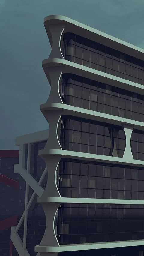 Modern building design in urban area during overcast day with clouds Stock Footage 340644181