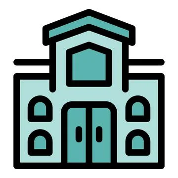 Modern building with double door and small windows displaying urban archite.. Ilustración de archivo