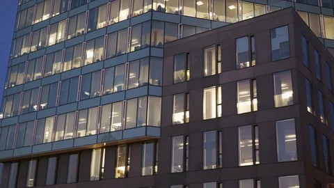 Modern building facade at dusk Stock Footage 98647596