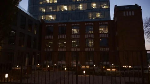 Modern building facade at dusk Stock Footage 98647832