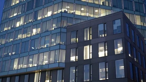 Modern building facade at dusk Video stock 98648012