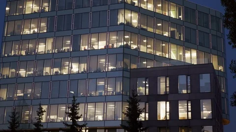 Modern building facade at dusk Stock Footage 98648199