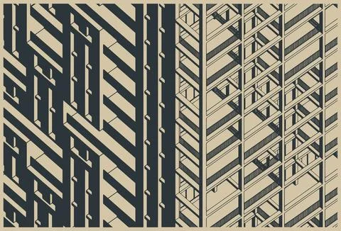 Modern building facade geometric architecture close up Stock Illustration