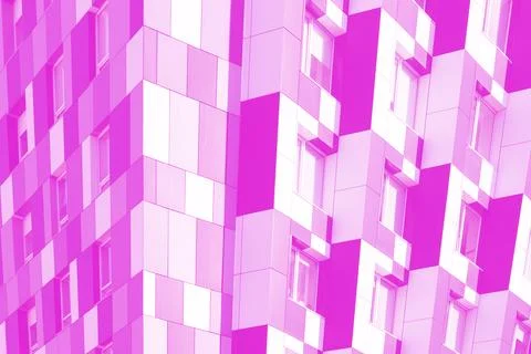 Modern building facade with geometric patterns and pink and white color schem 스톡 일러스트