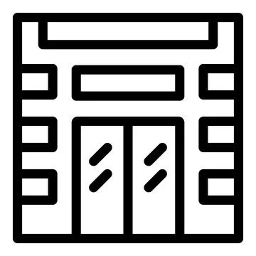 Modern building facade with glass elevator doors and decorative panels Ilustración de archivo