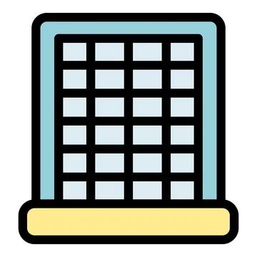 Modern building facade with grid windows and yellow base Ilustración de archivo