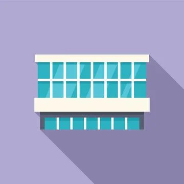 Modern building facade with large windows casting long shadow Ilustración de archivo