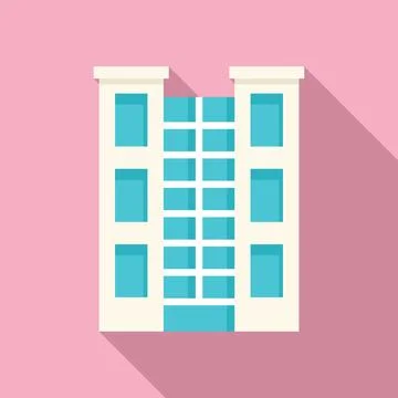 Modern building facade with large windows casting long shadow Ilustración de archivo