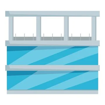 Modern building facade with large windows reflecting blue sky Ilustración de archivo