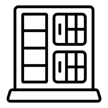 Modern building facade with large windows and shelving units Ilustración de archivo