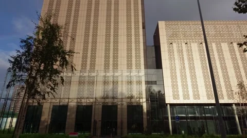 Modern Building Facade With Lattice Pattern In Amsterdam Netherlands Stock Footage 348783518