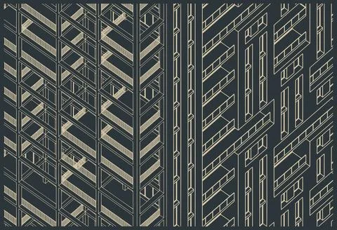 Modern building facade line art architectural isometric drawing Stock Illustration