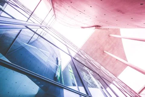 Modern building facade, office building exterior - glass facade, corporate bu Stock Photos