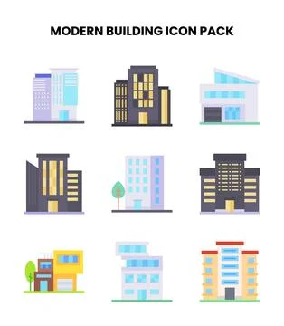Modern Building Flat Icons Pack Ilustración de archivo