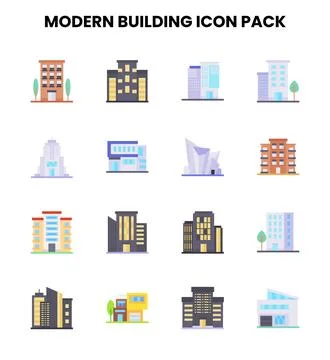 Modern Building Flat UI Icons Pack Ilustração Stock