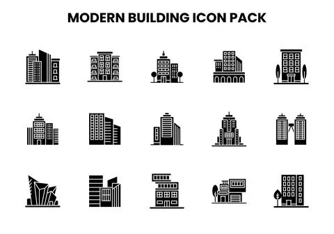 Modern Building Glyph Bundle Icons Pack Stock Illustration