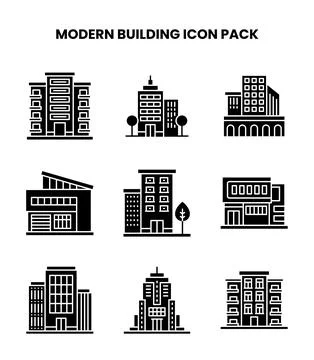 Modern Building Glyph Vector Icons Pack Ilustração Stock