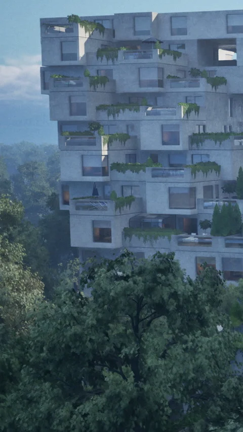 Modern building with green features in urban landscape during daytime Stock Footage 335355692