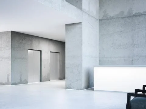 Modern building hall with elevators. 3d rendering Fotos de archivo