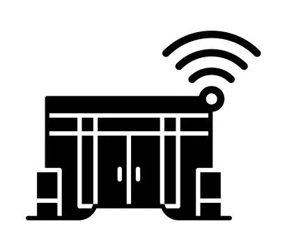 Modern Building Icon with Wi-Fi Signal and Wireless Connectivity Concept Ilustración de archivo